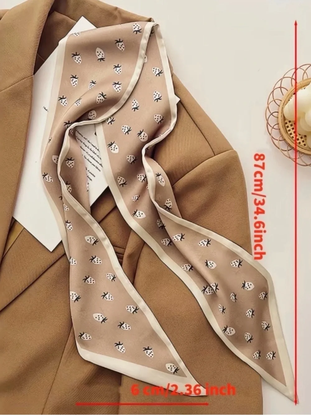 NWT French Style Neutral Beige Floral Stripes Patterned Twilly Scarf Accessories
